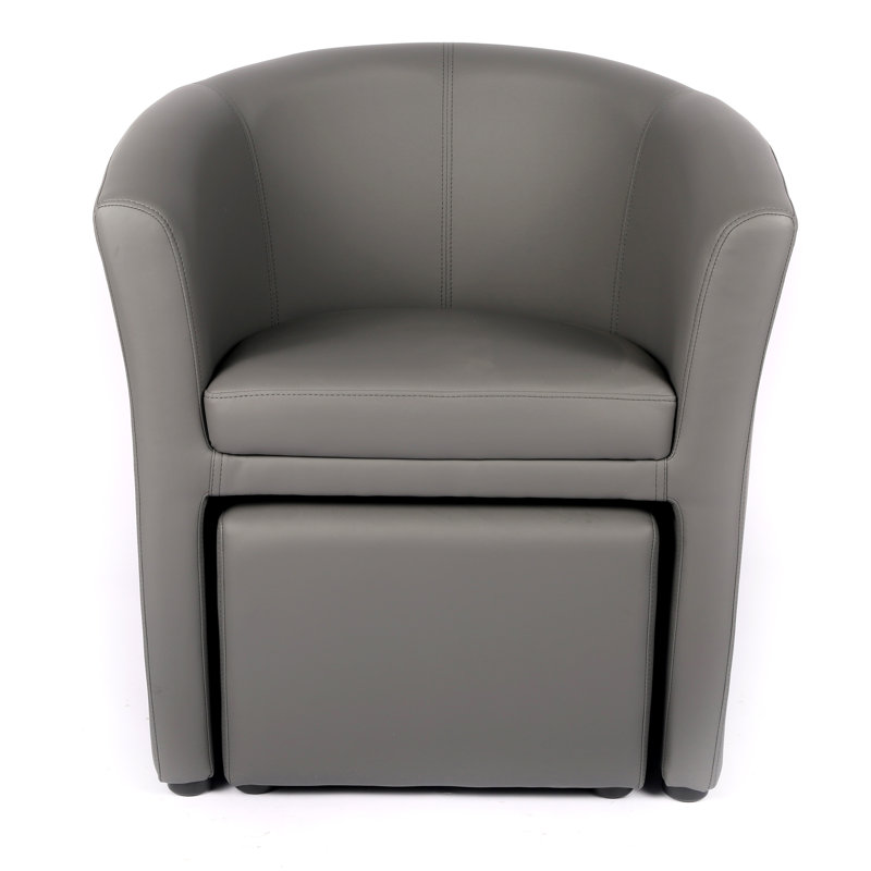 Faux Leather Barrel Chair with Footstool, Grey