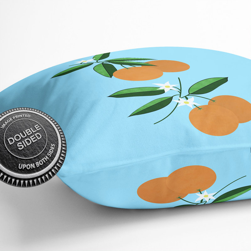 Orange Blossom Blue Square Throw Cushion, 40cm H x 40cm W x 15cm D, Turquoise/Orange/Green