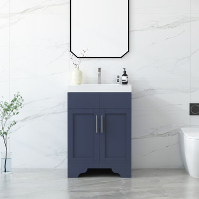 Aurilla 24 in. Single Sink Freestanding Bath Vanity in Marine Blue with White Carrara Quartz Top