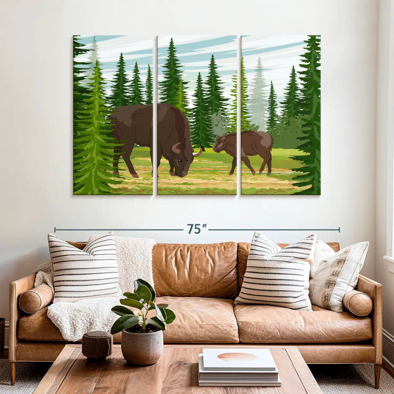 Brampt Grazing Bison And Calf, 42" H x 65" W