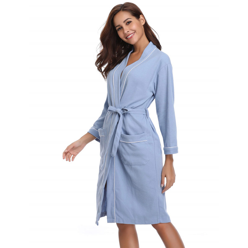 Robart Waffle Above Knee Bathrobe, M, Blue