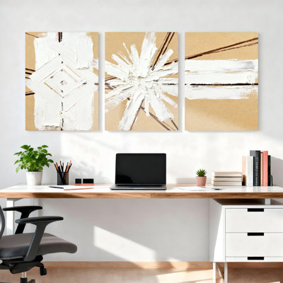 Abstract Geometric and Floral Canvas Wrapped Wall Art, Oil Painting Print (Set of 3)