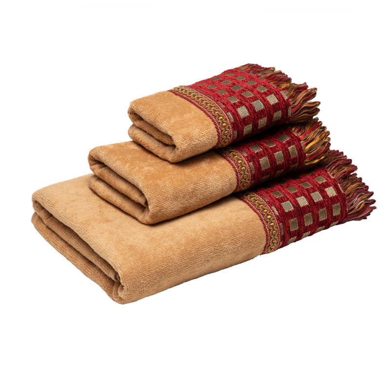 Ensemble de serviettes de bain 3 pièces, Or / rouge