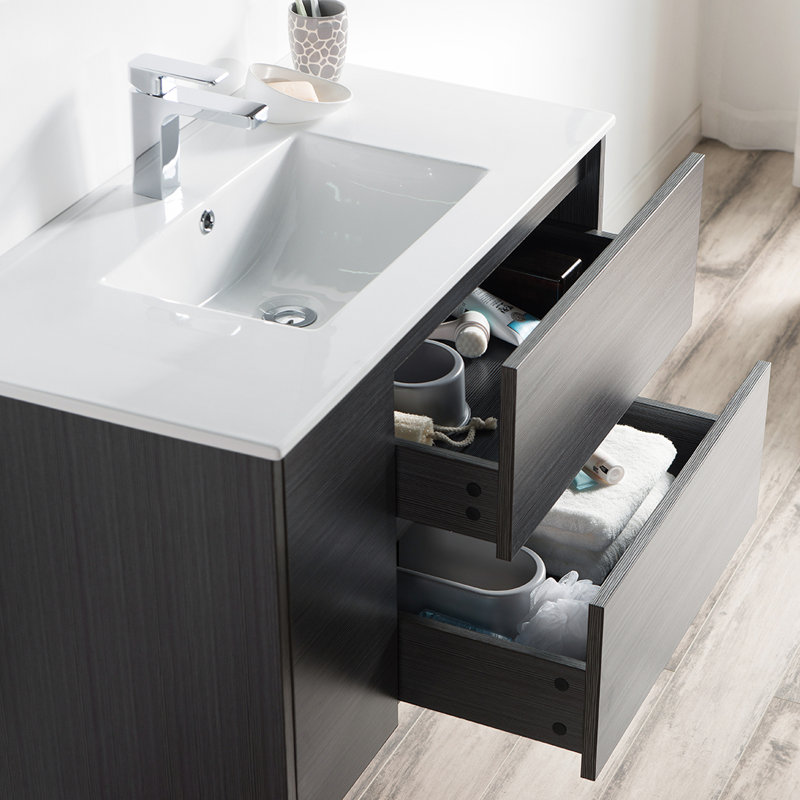 Ensemble de meuble-lavabo flottant 36 po avec lavabo en céramique Blossom, Gris argenté