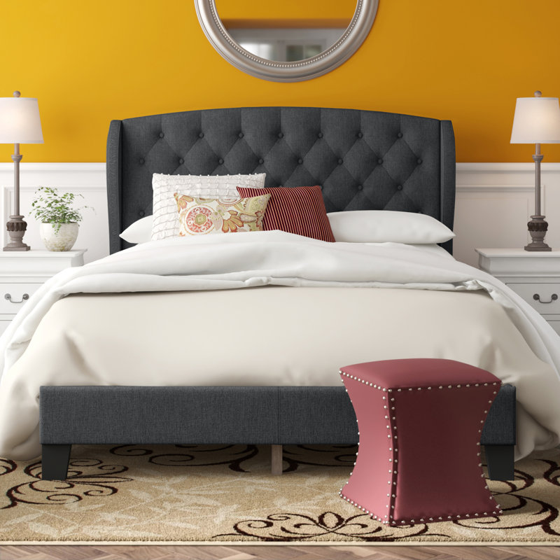 Lilianna Upholstered Wingback Bed, Charcoal Gray, Queen