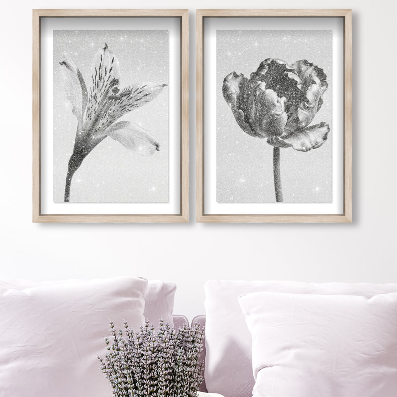 Peeking Flowers Set Set by Oliver Gal, 25" H x 17" W, Natural Oak Shadowbox