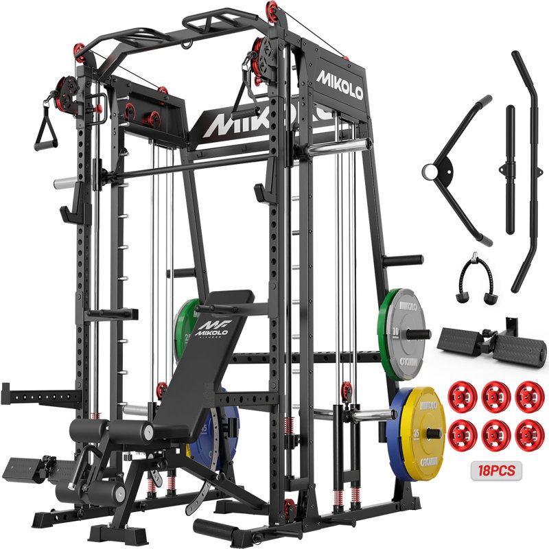 Machine Mikolo Smith, capacité de 2 200 lb, déroulement latéral, câble croisé et support pour les jambes, Noir