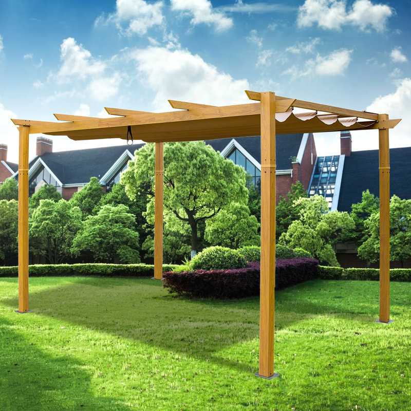 Aluminum Pergola with Canopy, Brown, 10 ft. W x 13 ft. D