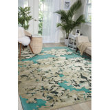 Tapis décoratif turquoise/brun clair en soie Touffeté à la main Annan