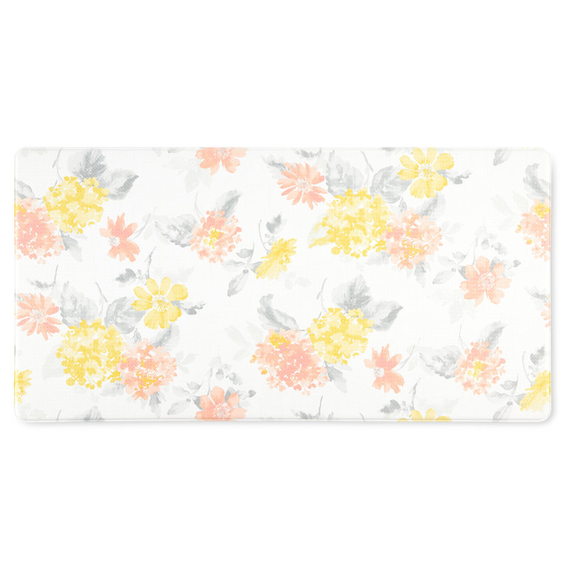 Martha Stewart Amber Floral Daisy Stripe Reversible Water-Resistant Kitchen Mat, Light Gray, Runner 20" x 39"