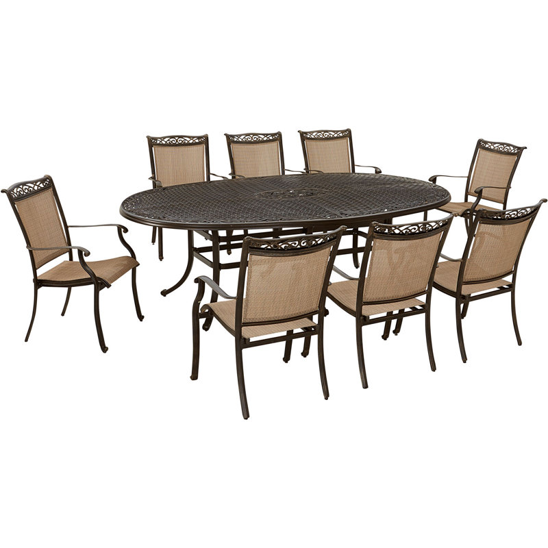 Bronze and Tan 6-Person Oval Outdoor Dining Set with Aluminum Frame