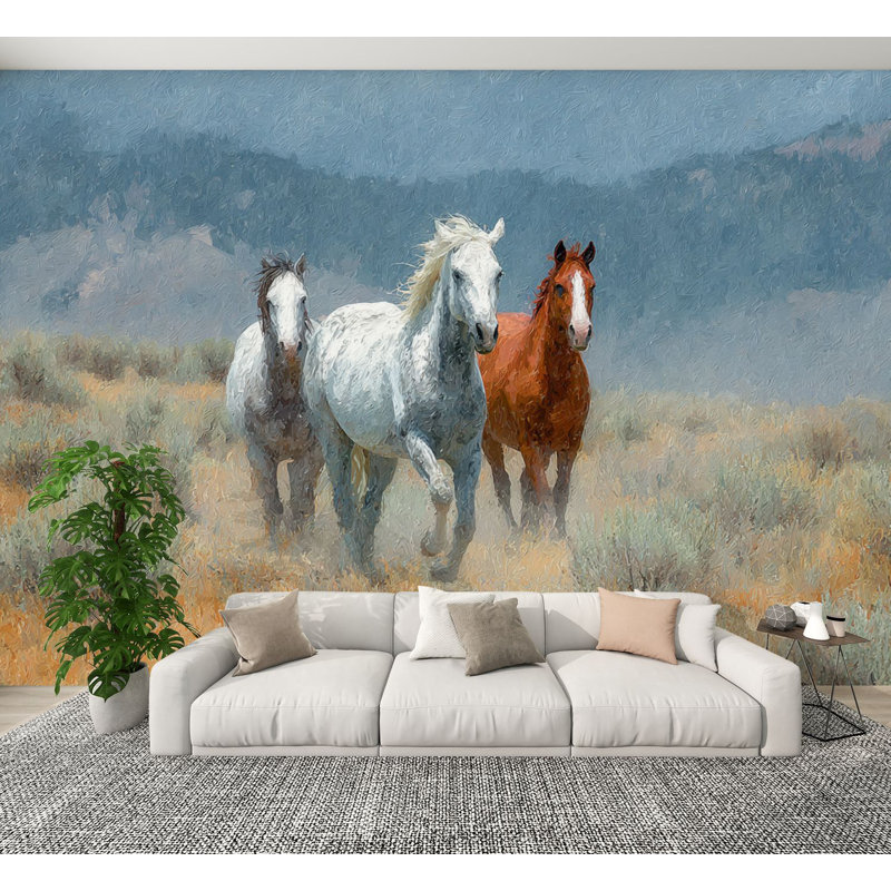 Papier peint auto-adhésif Wild Horses Western Rustic Farmhouse, L 144 po x l 100 po
