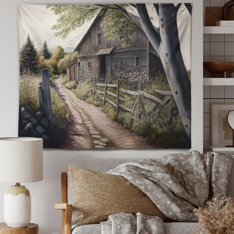 Tapisserie en polyester jaune Barn Barn in Spring III, H 32 po x l 39 po