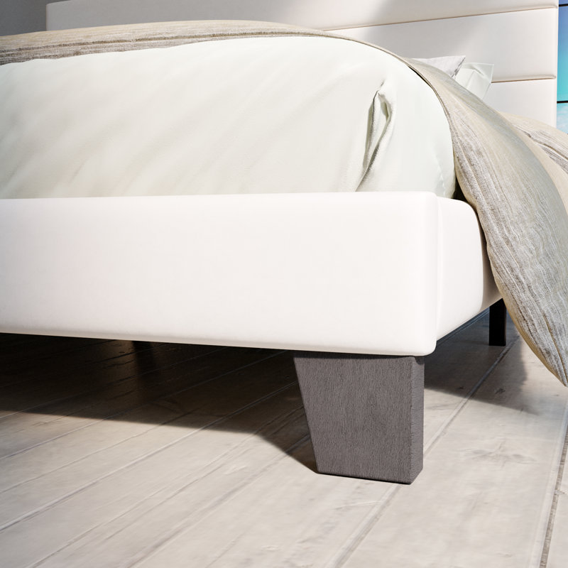 Lit plateforme Elison avec tête de lit tapissier en tissu et lattes en bois, Double, Blanc