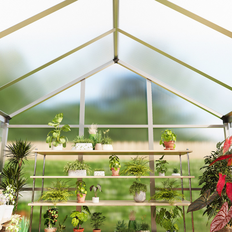 6x8 ft Polycarbonate Greenhouse Upgraded handle model - Heavy-Duty Aluminum Walk-in Garden House with Roof Vent & Lockable Sliding Door - UV Protection & Snow Load Resistant - Integrated Drainage for Backyard, Patio, Lawn, Silver
