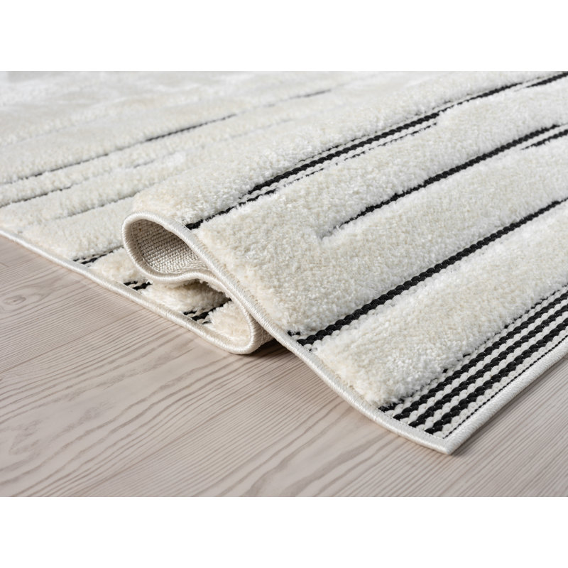 Tapis crème et noir à motif abstrait moderne Oheneba Collection, Rectangulaire 2 pi x 3 pi