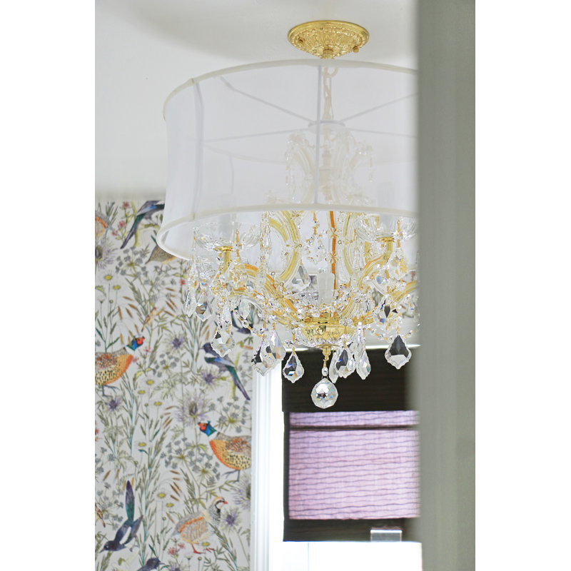 Corrinne 6 - Light Glass Drum Chandelier, Polished Chrome, Majestic Wood Polished