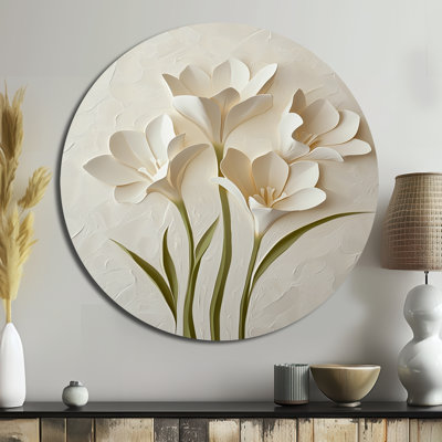 «Calm Freesia Minimal Bloom», art mural rond éclectique moderne, art mural contemporain en métal rond