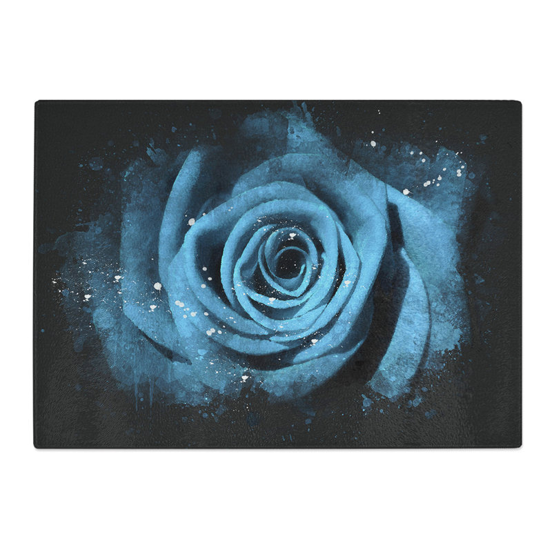 Tempered Glass Pretty Blue Rose Chopping Board, 28.5 cm x 39 cm