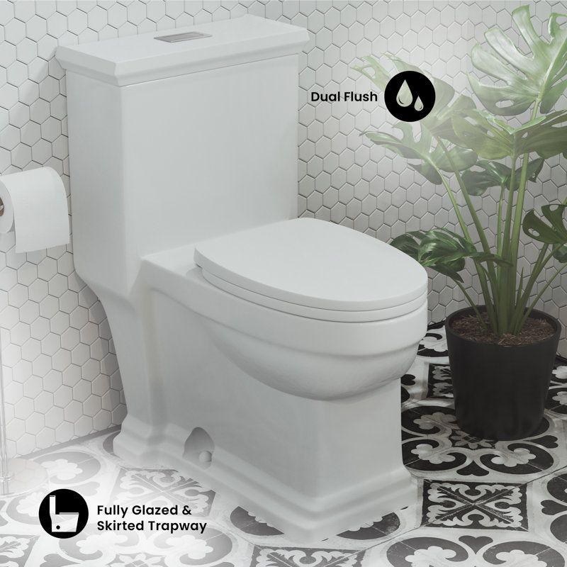 Voltaire One-Piece Elongated Toilet Dual-Flush 1.1/1.6 gpf, Top, Glossy White