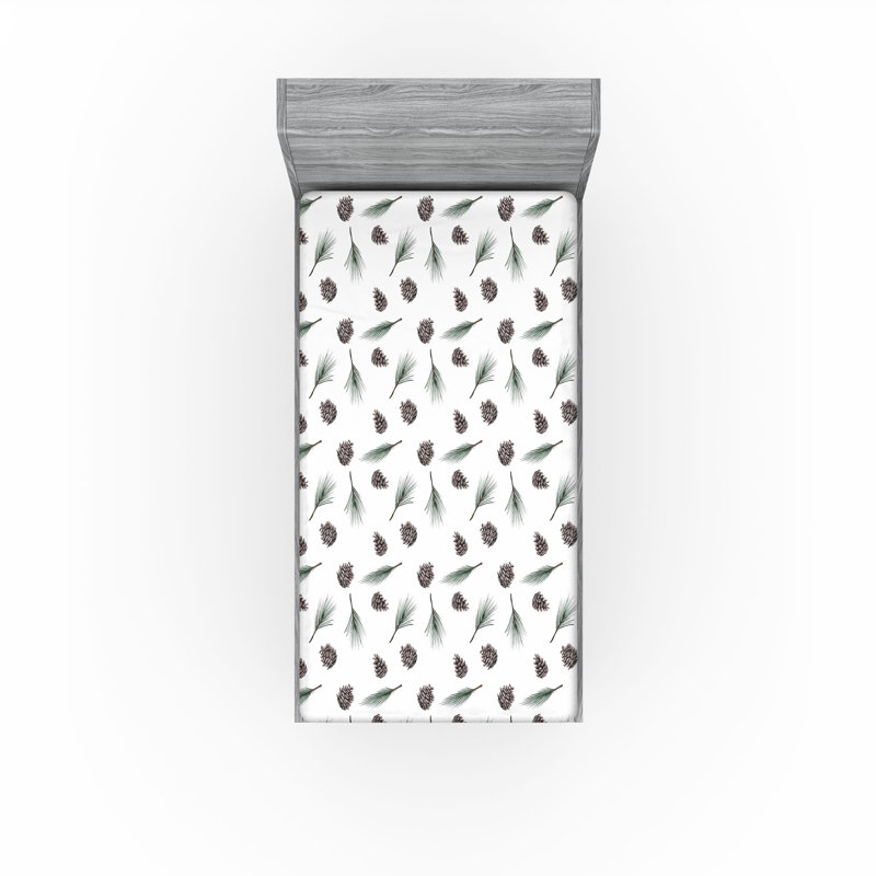 Drap-housse à motif floral Ambesonne, Drap-housse simple TG, Vert fougère, gris pâle / floral