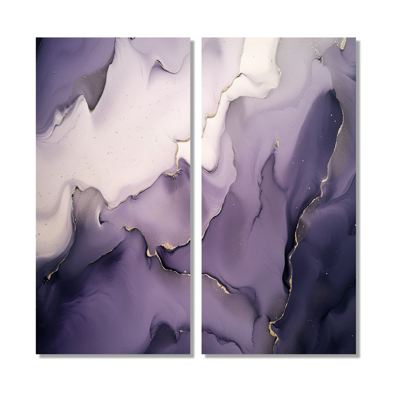 Nuage d'encre mauve et gris mauve - art mural moderne mauve 2 panneaux, H 32 po x l 32 po, Toile tendue, Ne s’applique pas