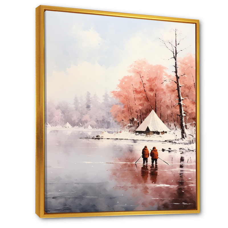 «Winter Camping By The Lake 2 - Camping Travel», art mural, Cadre flottant doré, H 20 po x l 12 po