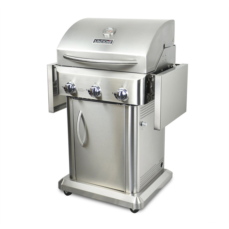 Barbecue au propane à 3 brûleurs avec tablettes latérales pliantes Chef's Grill