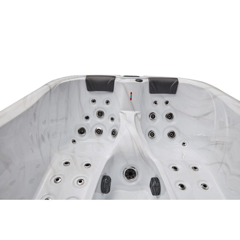 Gray Acrylic 3-Person Rectangle Hot Tub with LED Lighting