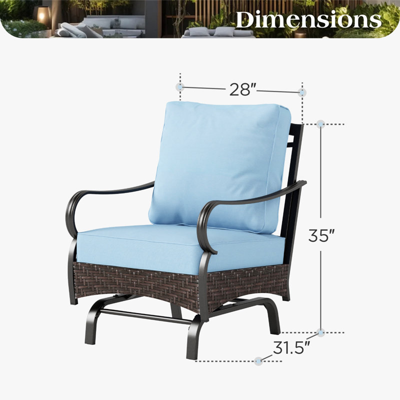 Rocking Patio Lounge Chairs With Cushions (set Of 2), Blue