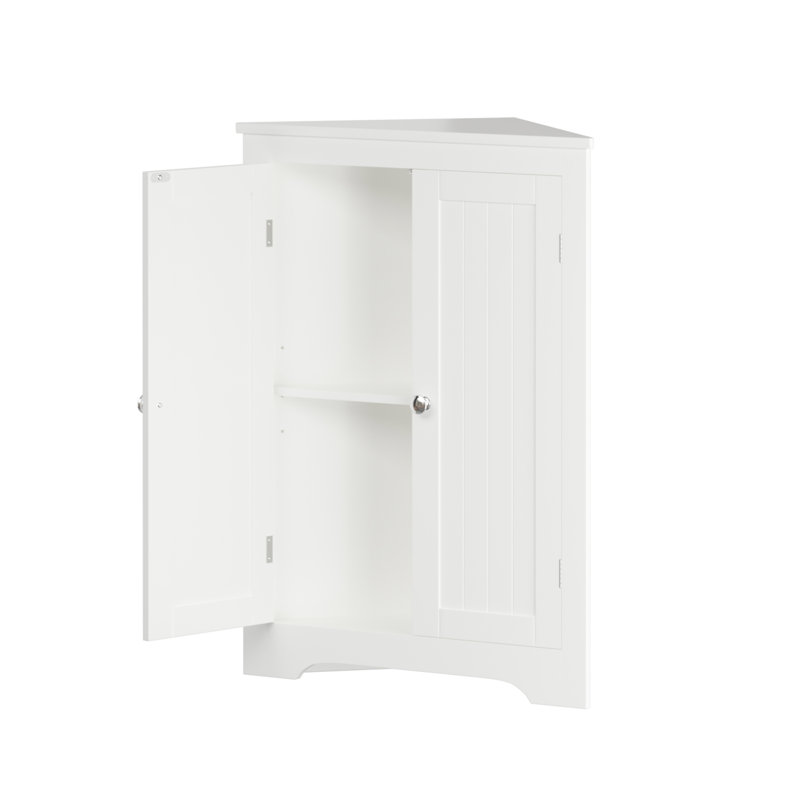 Armoire de coin autoportante blanche étroite avec tablette réglable - pour la salle de bain, la cuisine, le salon, un rangement efficace pour 2 portes et un look charmant