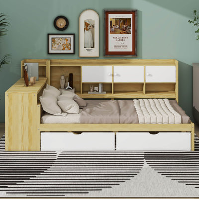 Daybed With 2 Drawers And Cabinets Shelves, Storage Bookcase, Built-In Removable Desk