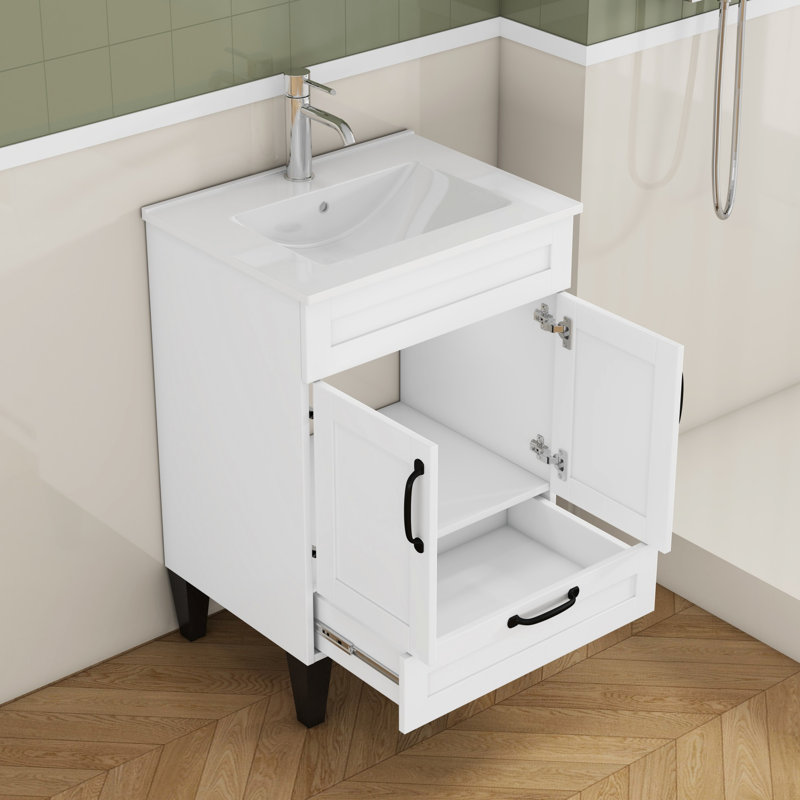 Meuble-lavabo avec lavabo, armoire de salle de bain avec 2 portes et 1 grand tiroir