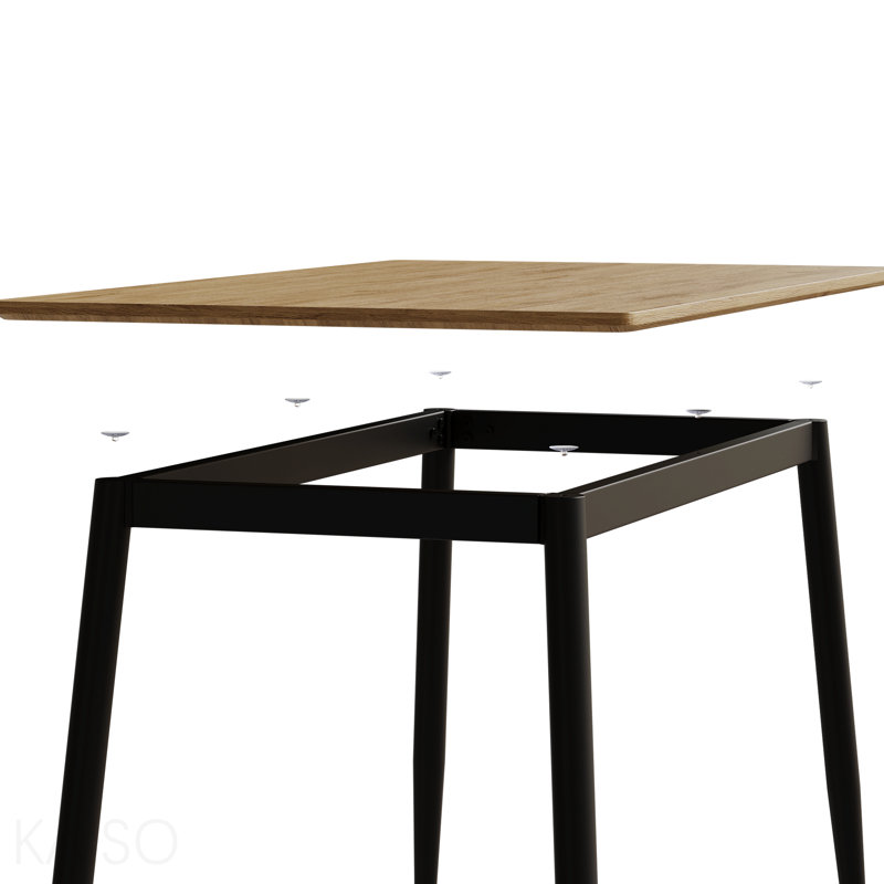 Table de salle à manger moderne en MDF à grain de bois moderne, table de salle à manger élégante, pieds en métal noir