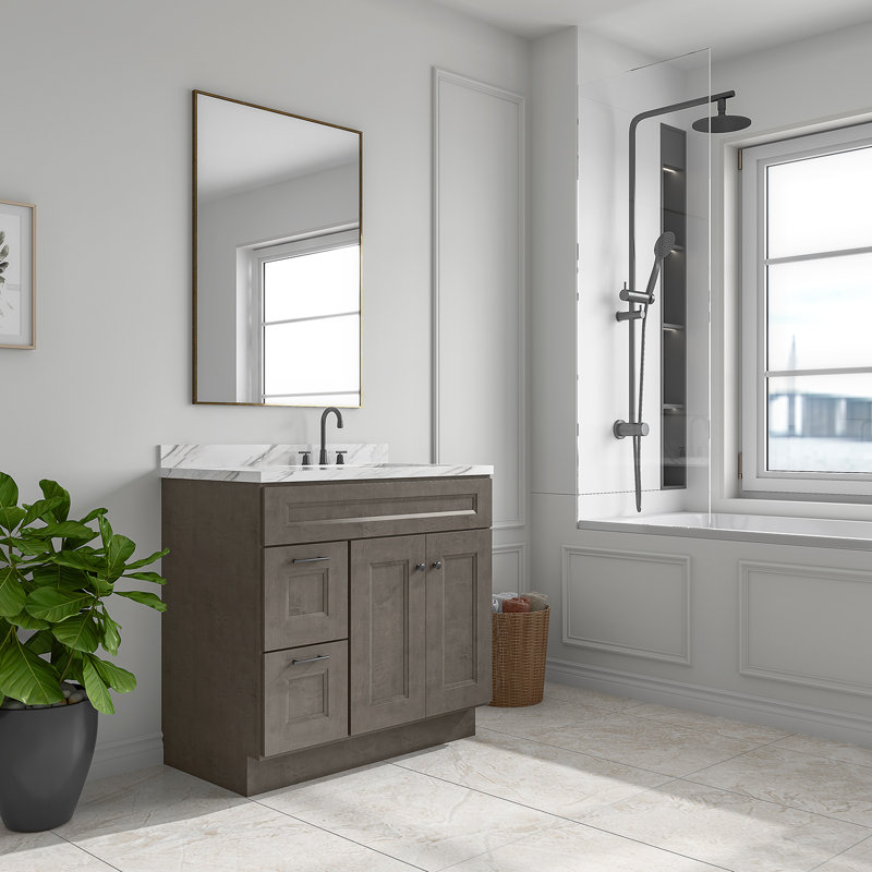 Meuble-lavabo de salle de bain en bois massif prêt à assembler 36 po - comptoir non inclus, Double shaker Cinder
