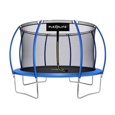 Ensemble de trampoline d'extérieur en forme de citrouille avec enceinte de sécurité haut de gamme Plexalife, 12 pi - bleu