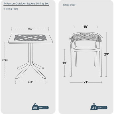 Ensemble repas carré pour 4 personnes