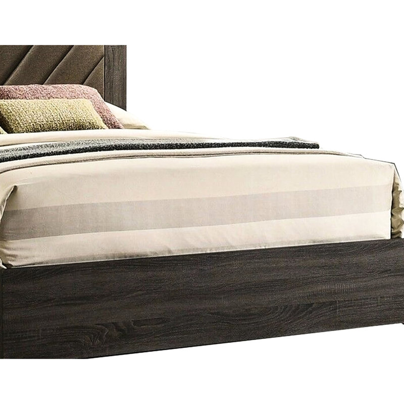 Grand lit moderne gris - Tête de lit tapissier classique et bois d'hévéa