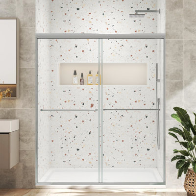 44"-48" Wide X 70" High Double Sliding Glass Shower Door With Clear Glass