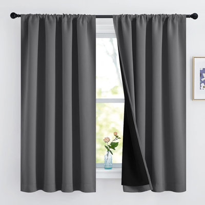 NICETOWN 100% Blackout Curtains for Living Room, Privacy Protection & Noise Reducing Drapes, Black Lined Rod Pocket Window Treatment Curtain Panels, Set of 2