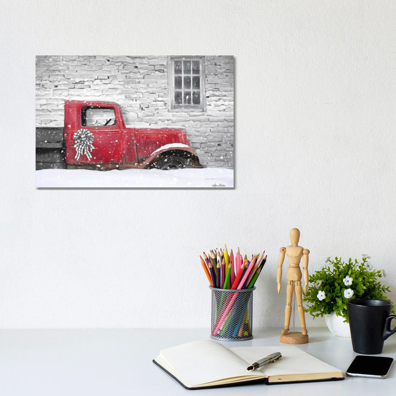 Christmas Truck With Plaid Bow by Lori Deiter - Wrapped Canvas Print, 20.32 cm H x 30.48 cm W