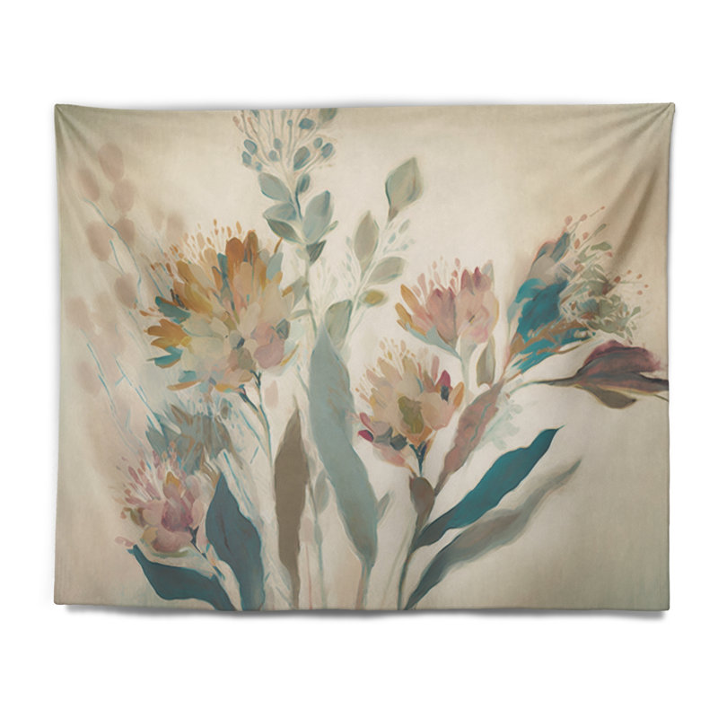 Fleurs sauvages dans des couleurs rétro délavées I - Tapisserie murale florale, H 50 po x l 60 po