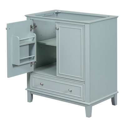 Meuble-lavabo 30 po sans lavabo, base seulement, armoire de salle de bain multifonctionnelle avec portes et tiroir, cadre solide et panneau de fibres à densité moyenne, vert