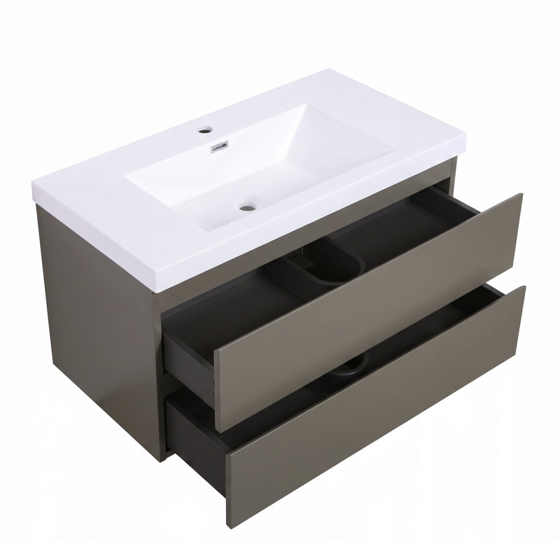 Meuble-lavabo suspendu de 91 cm (36 po), armoire en mélamine de bois avec lavabo intégré en résine et carbonate de calcium, préassemblé