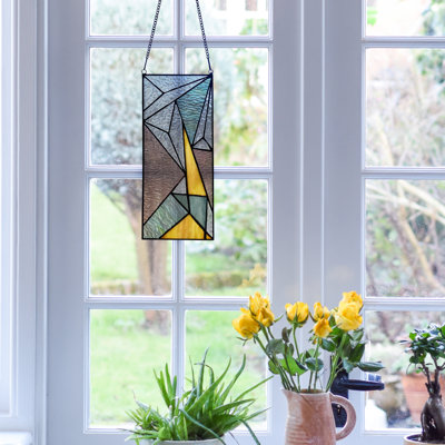 11.5""H Art Deco-Style Triangles Stained Glass Window Panel -  Winston Porter, B43BFF2BBB894998985189F44E138AB5