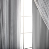 Pearl Beaded Tulle Overlay Room Darkening Grommet Curtains (Set Of 2)