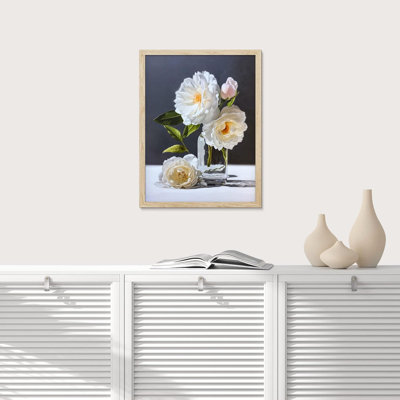 White Daisy Flowers & Rose In Glass Vase Wall Art Floral Botanical Prints Decor Artwork Framed On Paper Print -  SIGNLEADER, WSF-A13-2210-EST20-B.WD-12x16