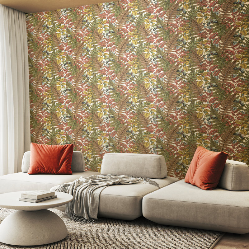 Wild Ferns Juniper Smooth Matt Wallpaper, Cream