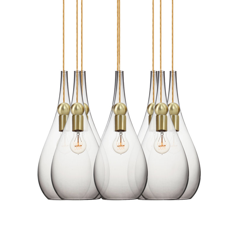 Earth 8 - Light Chandelier, 108" H x 18" W x 18" D, Clear Glass, Gold/Brass