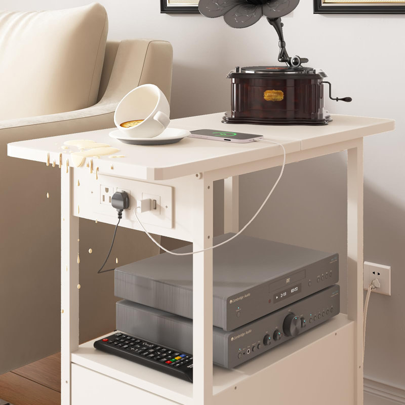 End Table With Charging Station, Narrow Side Table With Drawer And USB Ports & Power Outlets, Dresserdrawer,Side Table,Bed Side Small Space Table With For Bedroom, Closet, Dorm